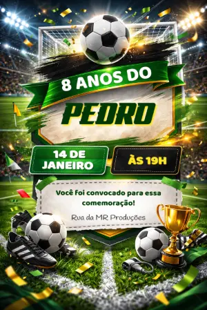 Convite Digital Aniversário Infantil Tema Futebol para Editar