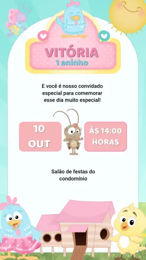 Convite de Aniversário Galinha Pintadinha Rosa Editável