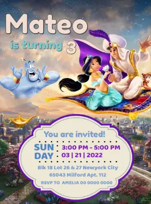 Aladdin Birthday Invitation with Genie to Edit Online