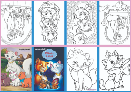 Livrinho de Colorir Aristogatas Editável para Aniversário
