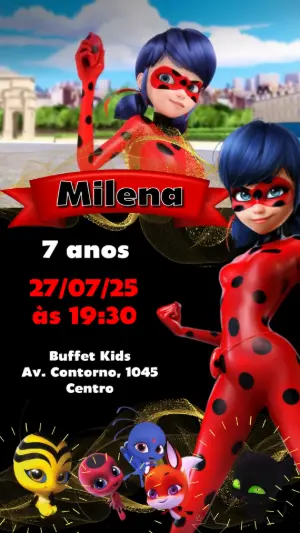 Convite Animado Aniversário Lady Bug para Editar Online