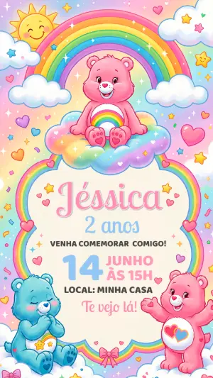 Convite de Aniversário Ursinhos Carinhosos Editável
