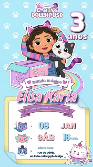 Convite de Aniversário A Casa Mágica da Gabby para editar