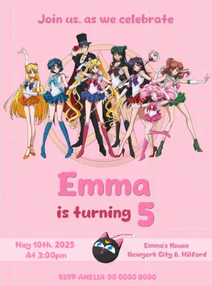 Sailor Moon Birthday Invitation | Editable Pink Anime Template