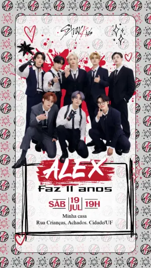 Convite Digital Stray Kids K-pop para Aniversário Editável