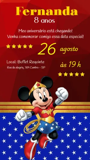 Convite de Aniversário Minnie Mulher Maravilha para Editar