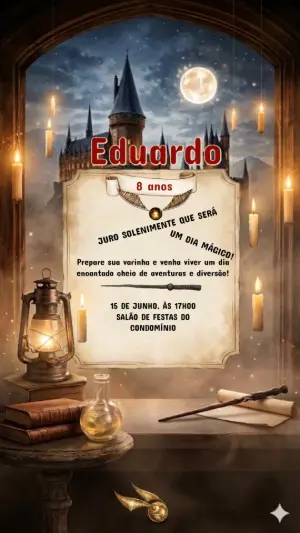 Convite de Aniversário Harry Potter Mágico para Editar