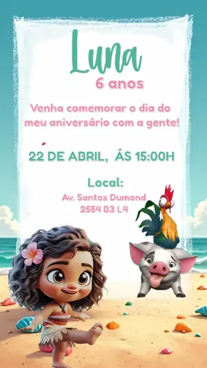 Convite Moana Baby Aniversário Editável Online