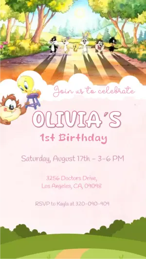 Animated Baby Looney Tunes Birthday Video Invitation Template
