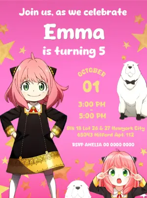 Cute Pink Anime Birthday Invitation | Editable Spy x Family Template