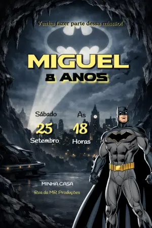 Convite Digital Aniversário Batman Missão em Gotham Editável