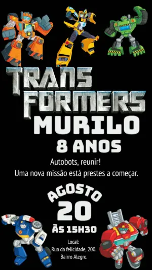 Convite de Aniversário Transformers para Editar Online