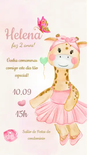 Convite Animado Aniversário Girafinha Bailarina para Editar