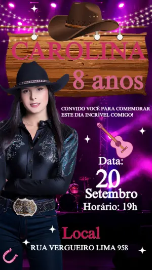 Convite de Aniversário Boiadeira com Foto para Editar Online