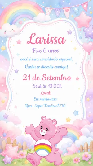 Convite de Aniversário Ursinhos Carinhosos Rosa Editável