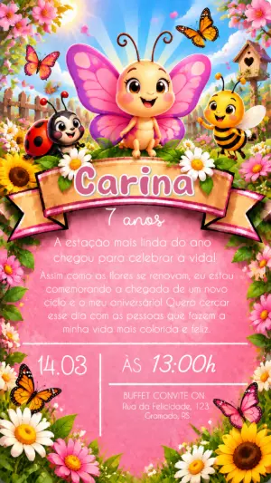 Convite Editável Aniversário Jardim Encantado das Borboletas