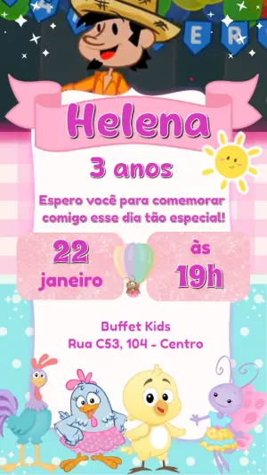 Convite Animado Galinha Pintadinha Rosa para Editar Online