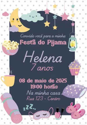 Convite de Aniversário Festa do Pijama Editável Online
