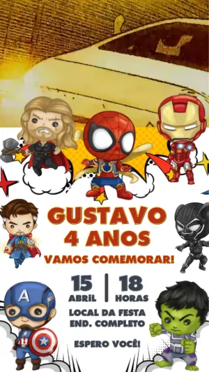 Convite Animado Vingadores Baby para Editar Online