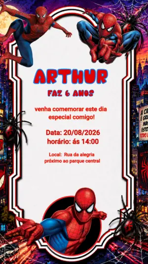 Convite de Aniversário Homem-Aranha Digital para Editar