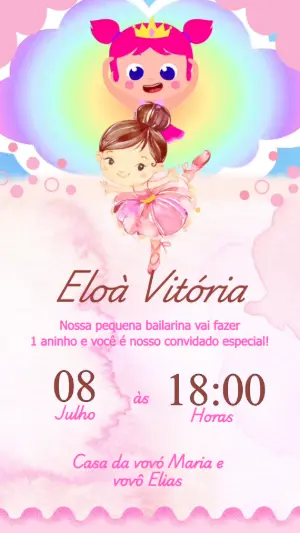 Convite Animado Aniversário Bailarina para Editar Online