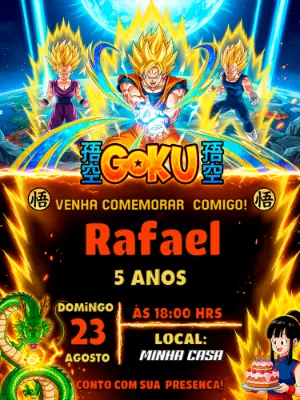 Convite de Aniversário Dragon Ball Z com Goku para Editar