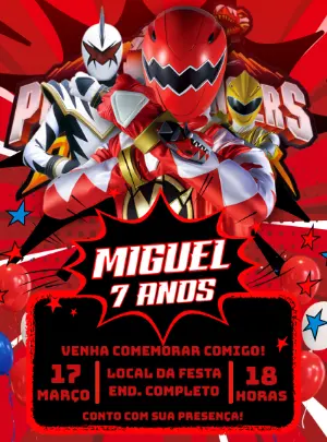 Convite Aniversário Power Rangers Dino Thunder para Editar