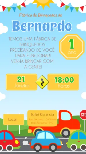 Convite de Aniversário Fábrica de Brinquedos Editável