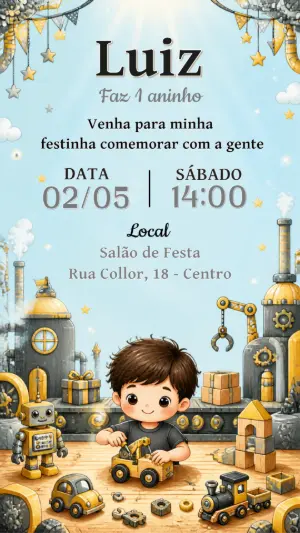Convite de Aniversário Trator Construtor para Editar Online