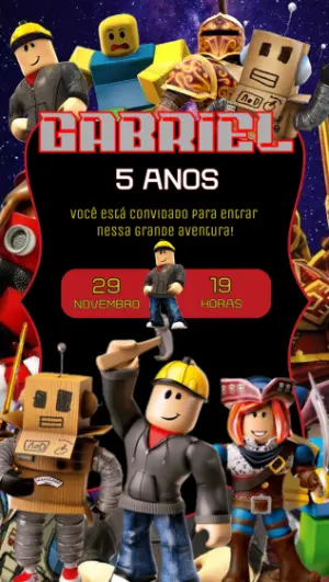 Convite de Aniversário Roblox com Personagens para Editar Online