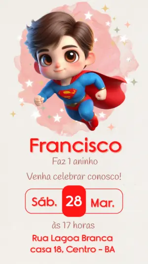Convite de Aniversário Super-Herói Infantil para Editar Online