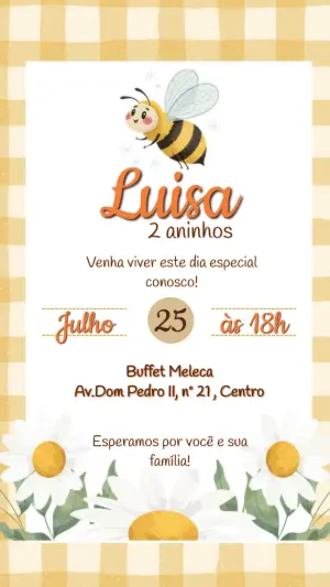 Convite Digital Aniversário Infantil Abelhinha Editável