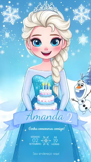 Convite de Aniversário Frozen com Elsa para Editar Online