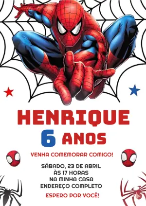 Convite de Aniversário Homem Aranha | Modelo Digital Editável