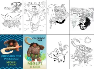 Livro de Colorir Moana e Maui Editável para Festa