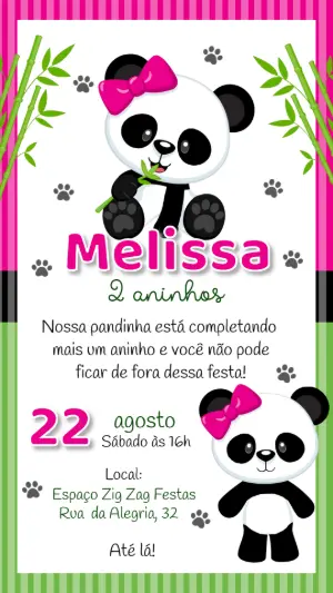 Convite Aniversário Panda Menina para Editar Online