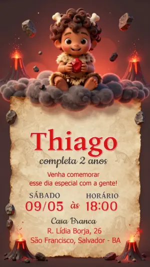 Convite de Aniversário Vulcão Fofo para Editar Online