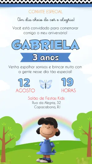 Vídeo Convite de Aniversário Turma do Snoopy (Peanuts) Editável