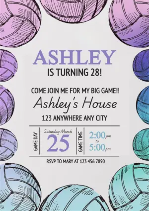 Volleyball Birthday Invitation | Editable Template with Colorful Design