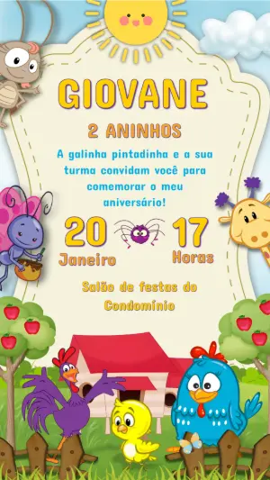 Convite de Aniversário Galinha Pintadinha para Editar