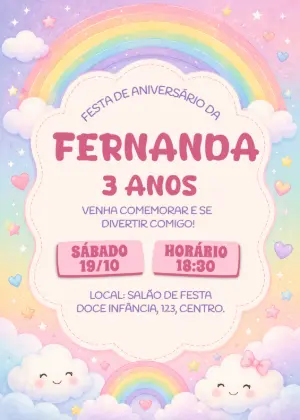 Convite de Aniversário Infantil Arco-Íris Pastel Editável