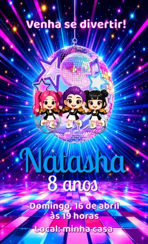 Convite de Aniversário Guerreiras do K-pop para Editar