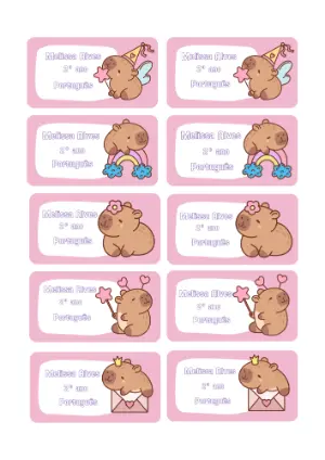 Etiquetas Escolares Capivara Fofa Rosa para Editar