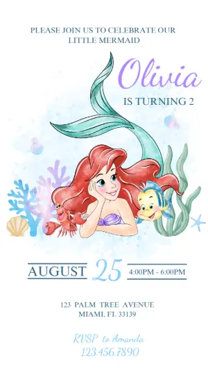 Editable Little Mermaid Birthday Invitation Template