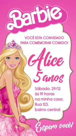 Convite de Aniversário Barbie Princesa para Editar Online