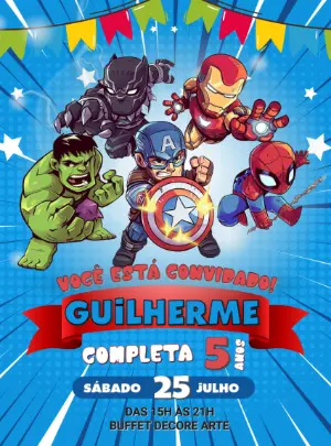 Convite de Aniversário Vingadores Toy para Editar Online
