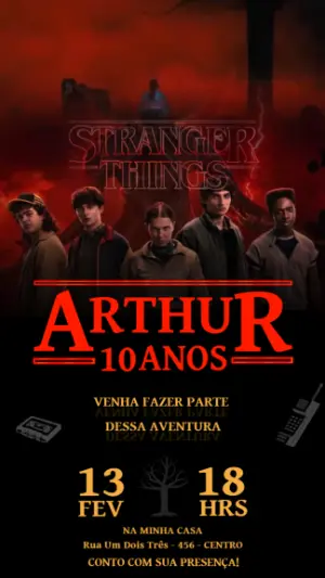 Convite Animado Stranger Things para Aniversário Editável