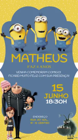 Convite de Aniversário Meu Malvado Favorito Editável