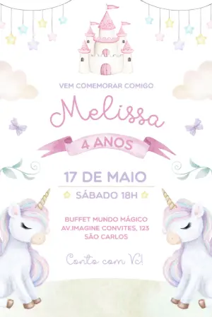 Convite Digital Aniversário Unicórnio Mágico para Editar