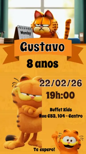Vídeo Convite de Aniversário Garfield: Modelo Divertido para Editar